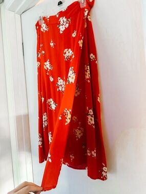 Elodie Floral Wrap Skirt Red Maxi Skirt Tie Waist,Size L